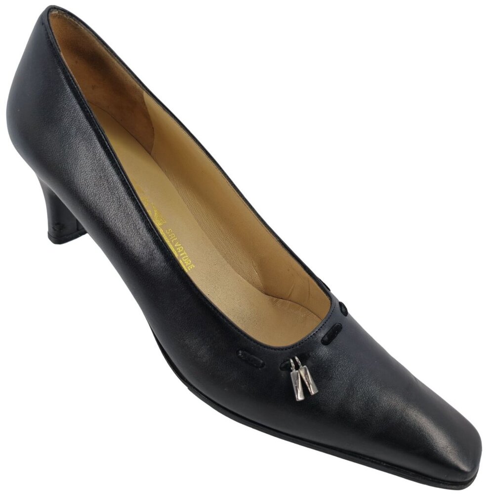 Vintage Salvatore Ferragamo Classic Black Leather Dress Heels Pump Women 8.5AAAA - Picture 2 of 15